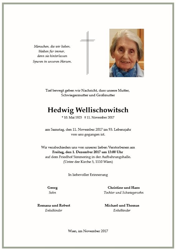 Erinnerungsbild für Hedwig Wellischowitsch