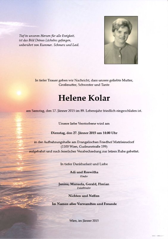 Erinnerungsbild für Helene Kolar