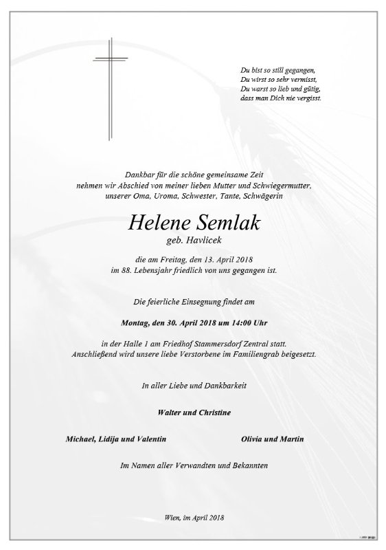 Erinnerungsbild für Helene Semlak