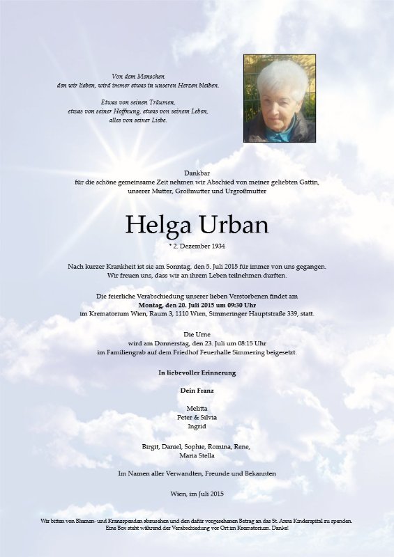 Erinnerungsbild für Helga Anna Urban