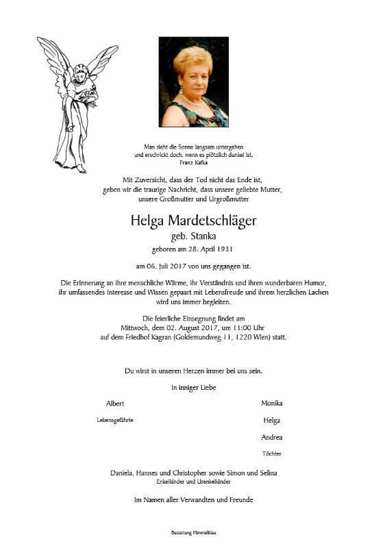 Erinnerungsbild für Helga Mardetschläger