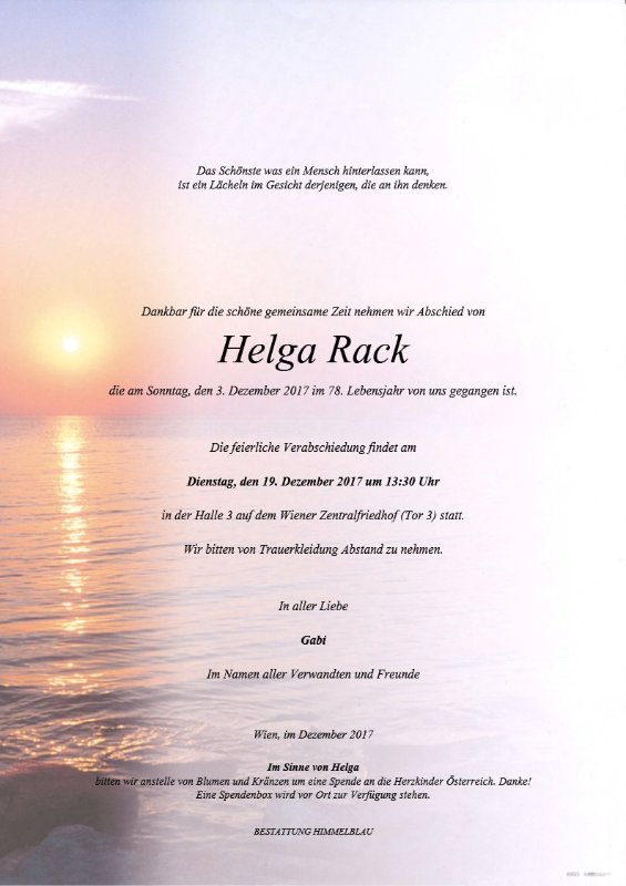 Erinnerungsbild für Helga Rack