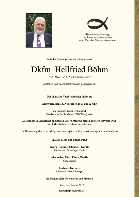 Erinnerungsbild für Dkfm. Hellfried Böhm