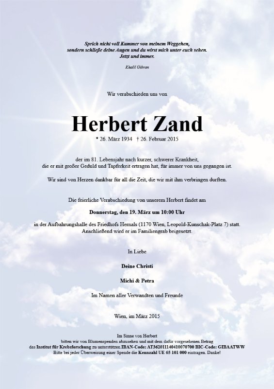 Erinnerungsbild für Herbert Alois Zand