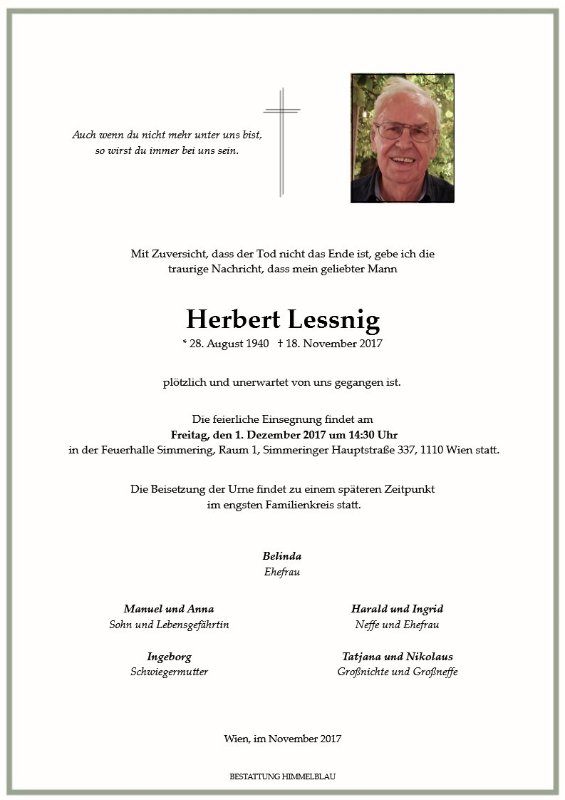 Erinnerungsbild für Herbert Lessnig