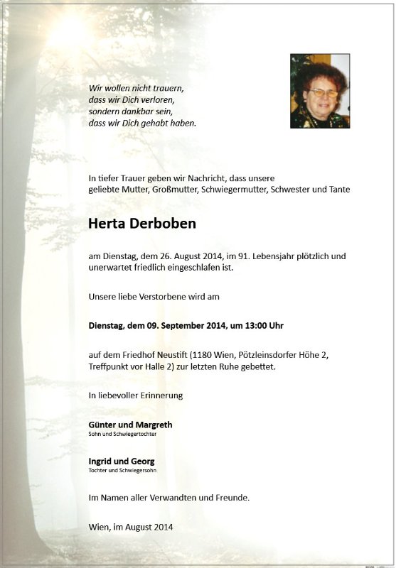Erinnerungsbild für Herta Derboben