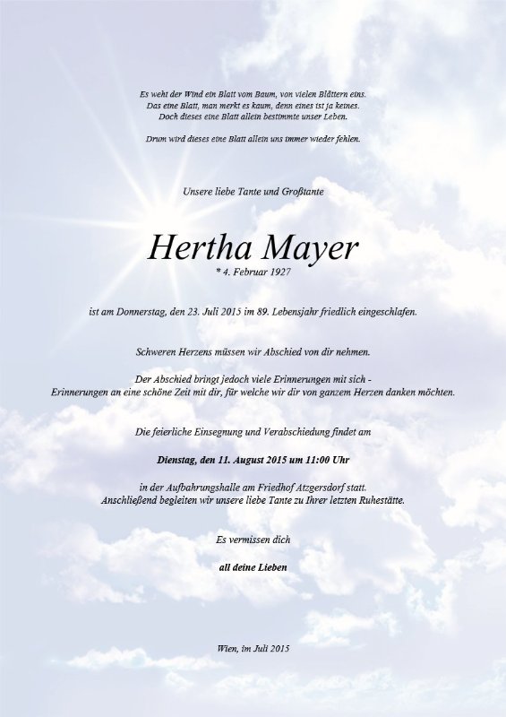 Erinnerungsbild für Hertha Mayer