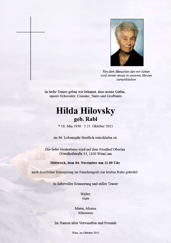 Erinnerungsbild für Hilda Hilovsky