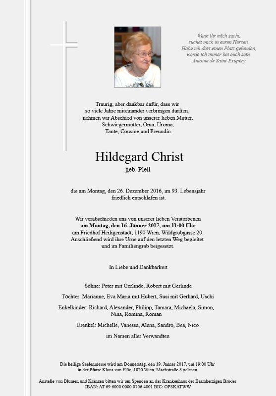 Erinnerungsbild für Hildegard Christ