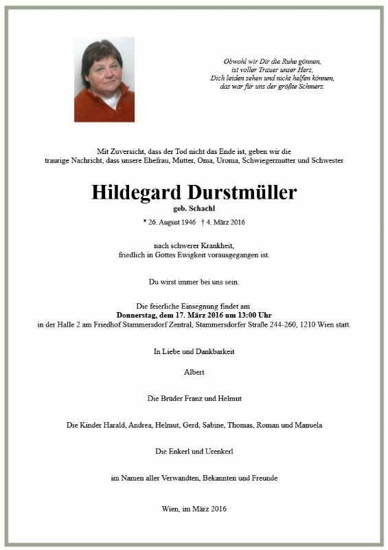 Erinnerungsbild für Hildegard Durstmüller