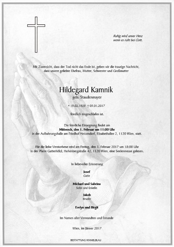 Erinnerungsbild für Hildegard Kamnik