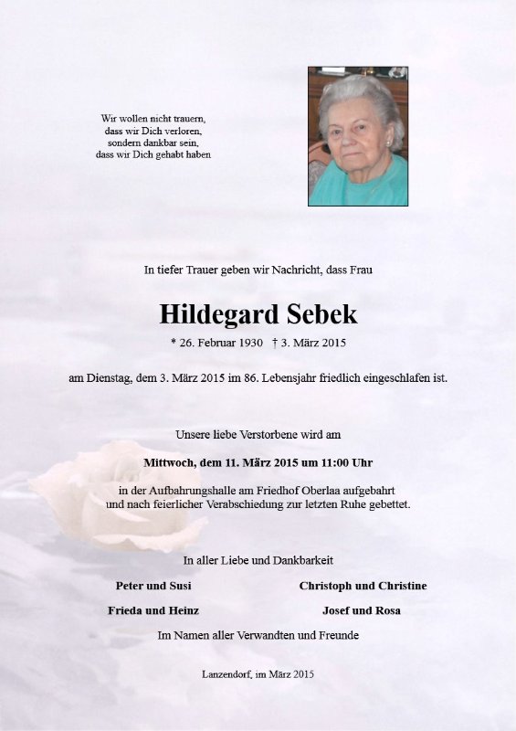 Erinnerungsbild für Hildegard Sebek
