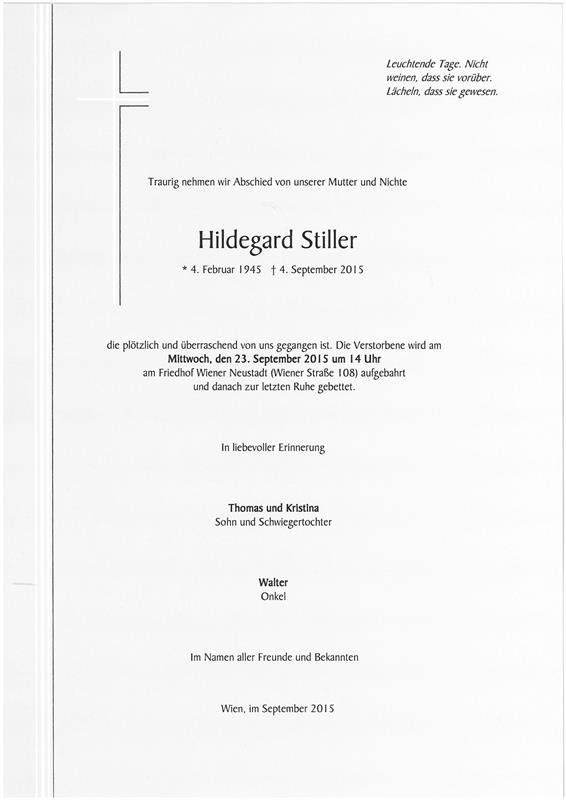 Erinnerungsbild für Hildegard Stiller