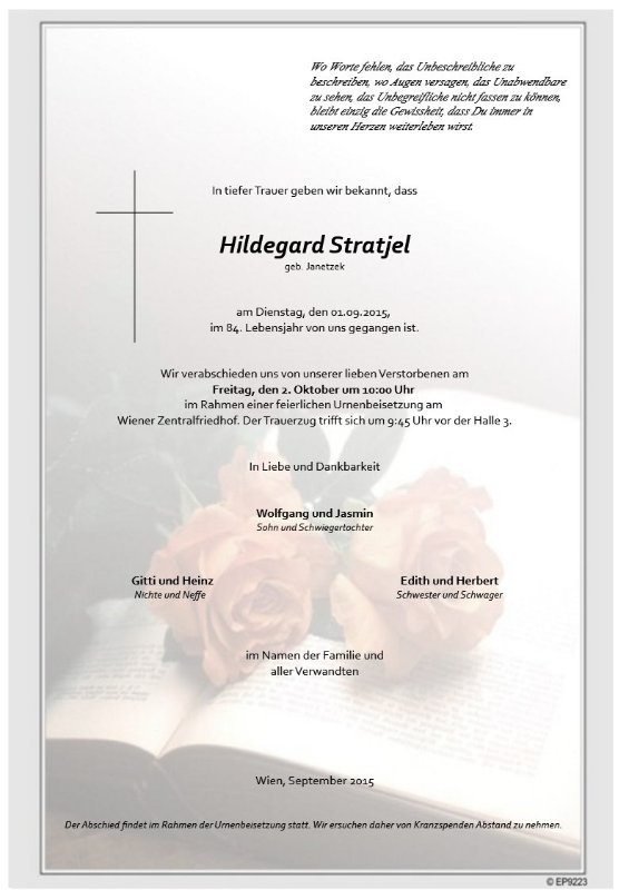 Erinnerungsbild für Hildegard Stratjel