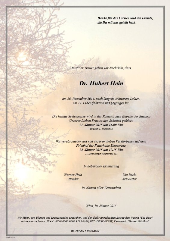 Erinnerungsbild für Dr. Hubert Hein