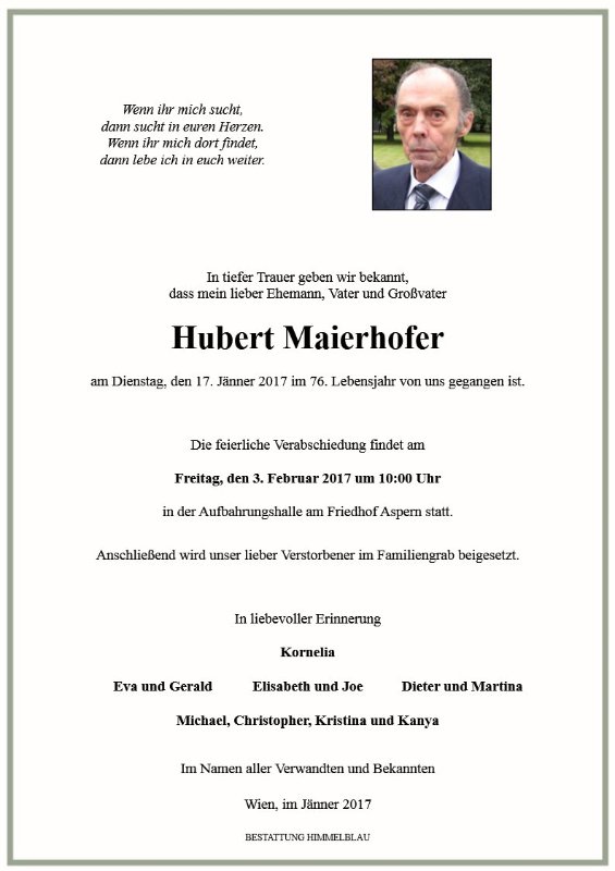 Erinnerungsbild für Hubert Maierhofer