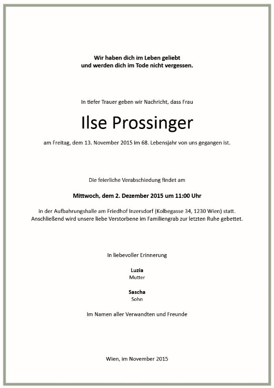 Erinnerungsbild für Ilse Prossinger