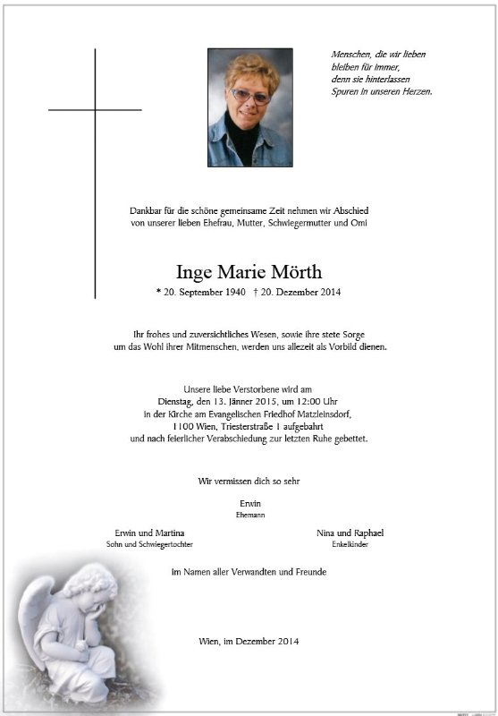 Erinnerungsbild für Inge Marie Mörth