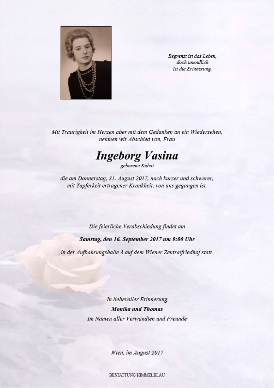 Erinnerungsbild für Ingeborg Vasina