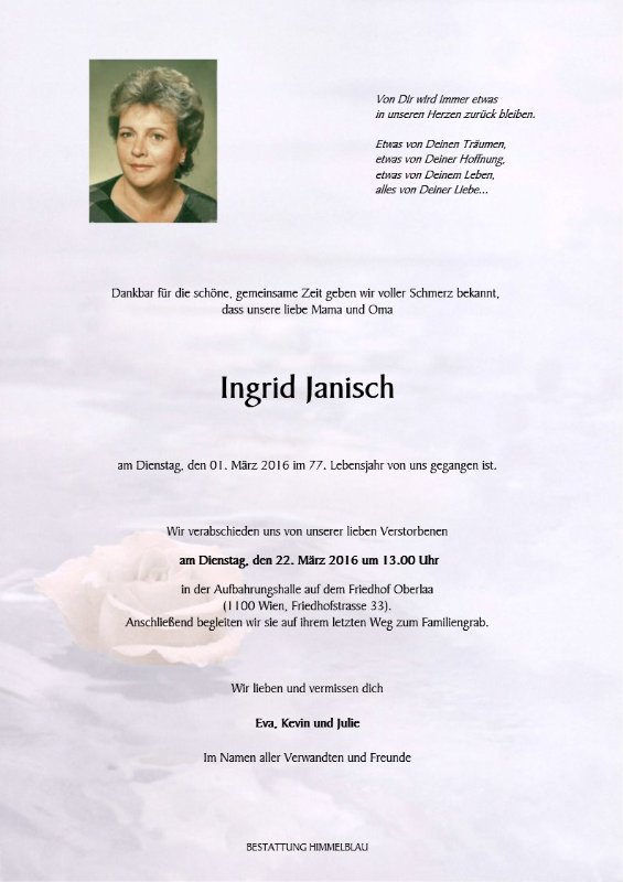 Erinnerungsbild für Ingrid Janisch