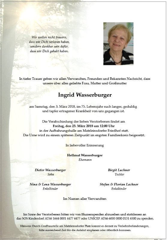 Erinnerungsbild für Ingrid Wasserburger