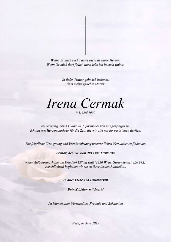 Erinnerungsbild für Irena Anna Cermak