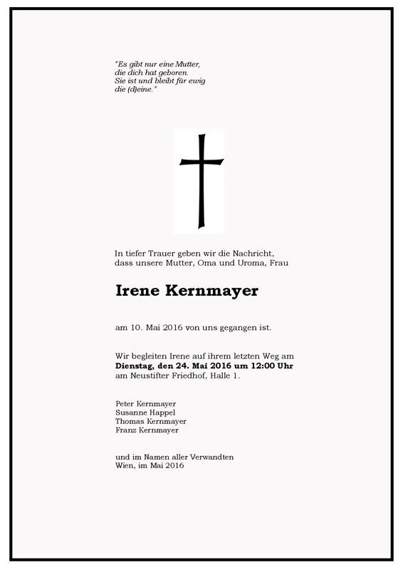 Erinnerungsbild für Irene Kernmayer