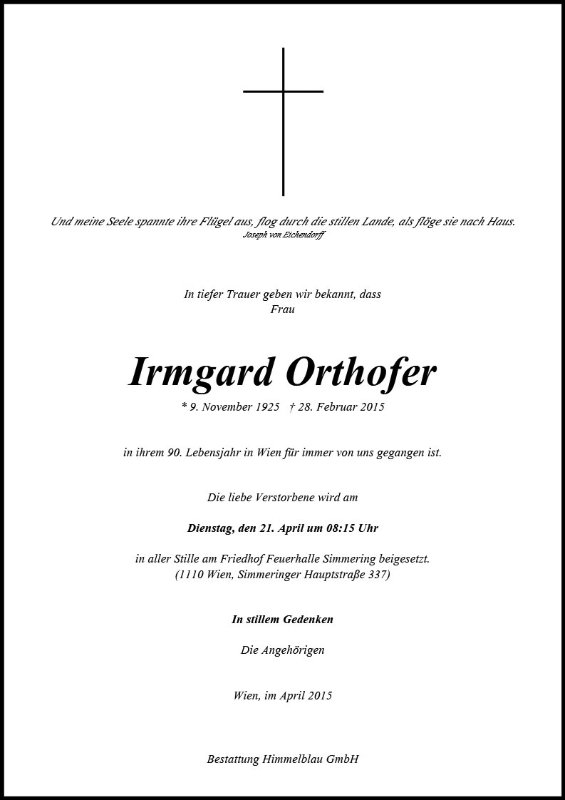Erinnerungsbild für Irmgard Orthofer