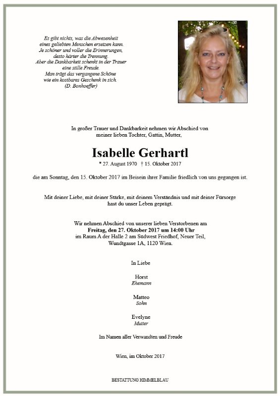 Erinnerungsbild für Isabelle Gerhartl