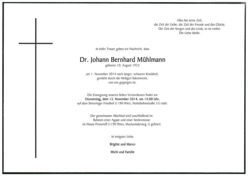 Erinnerungsbild für Dr. Johann Bernhard Mühlmann