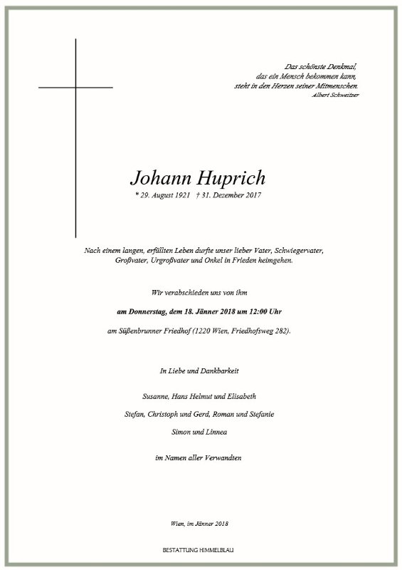 Erinnerungsbild für Johann Huprich