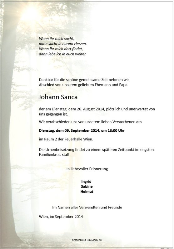 Erinnerungsbild für Johann Sanca
