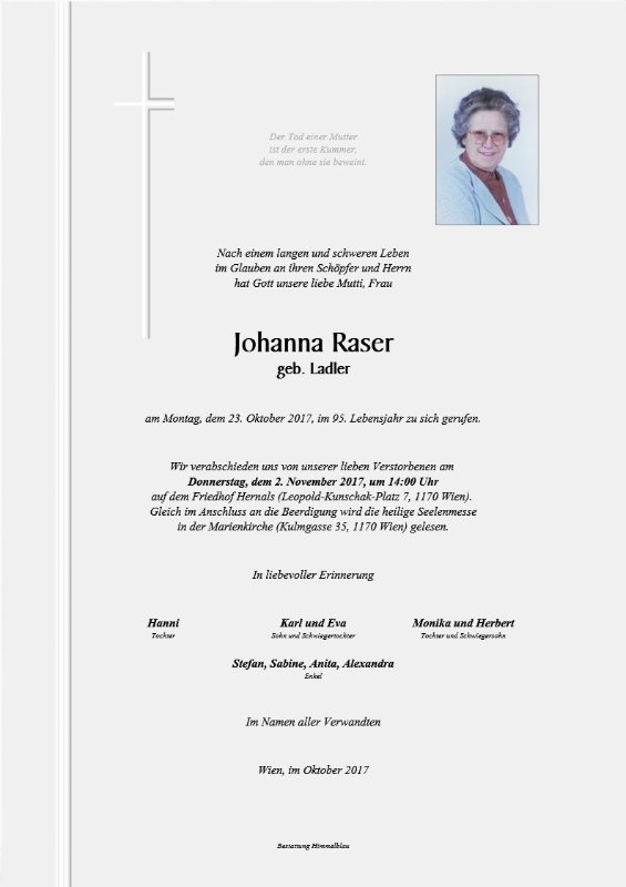 Erinnerungsbild für Johanna Raser