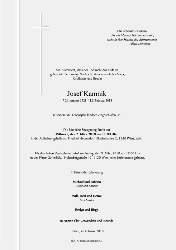 Erinnerungsbild für Josef Kamnik