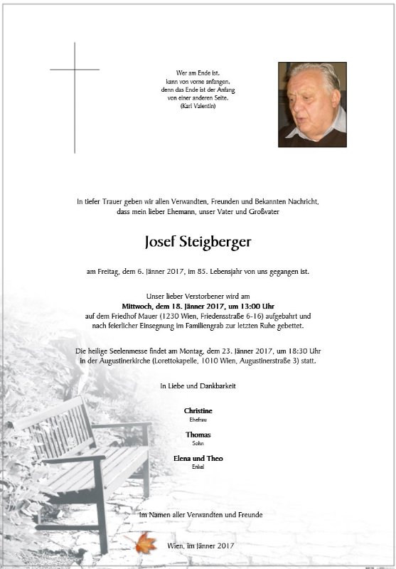 Erinnerungsbild für Josef Steigberger