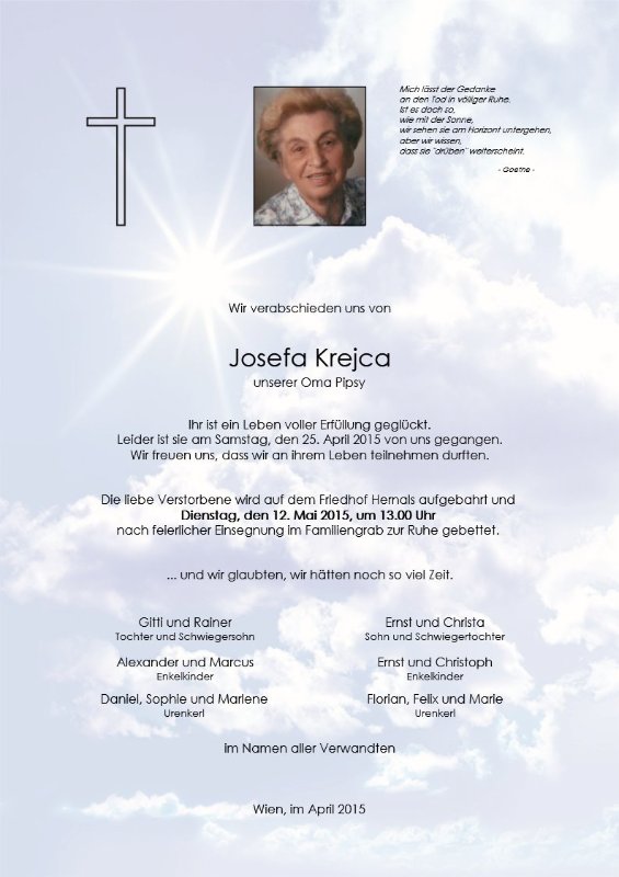 Erinnerungsbild für Josefa Krejca