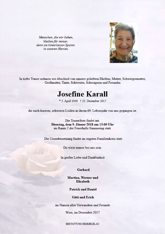 Erinnerungsbild für Josefine Karall
