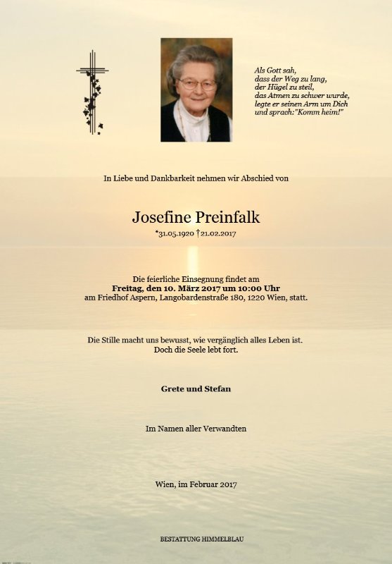 Erinnerungsbild für Josefine Preinfalk