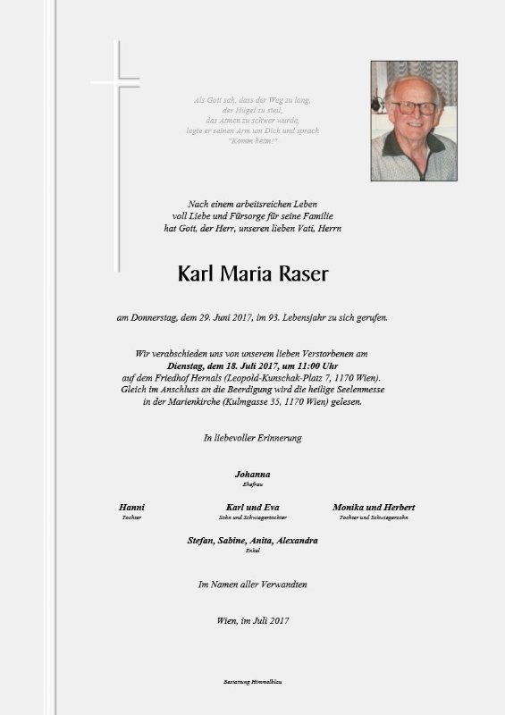 Erinnerungsbild für Karl Maria Raser