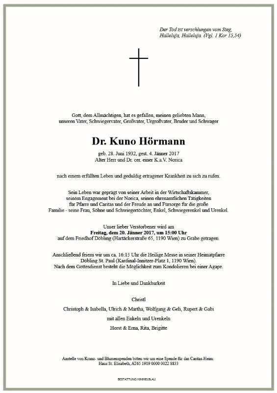 Erinnerungsbild für Dr. Kuno Hörmann