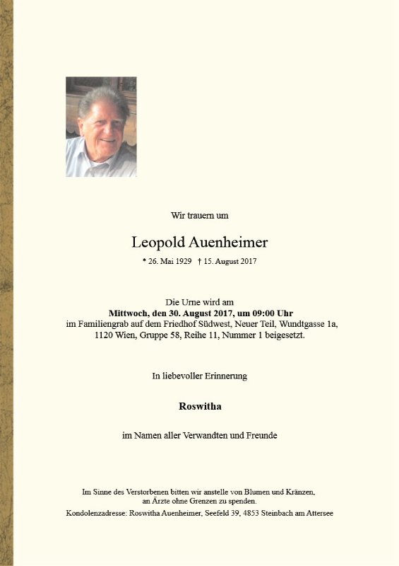 Erinnerungsbild für Leopold Auenheimer