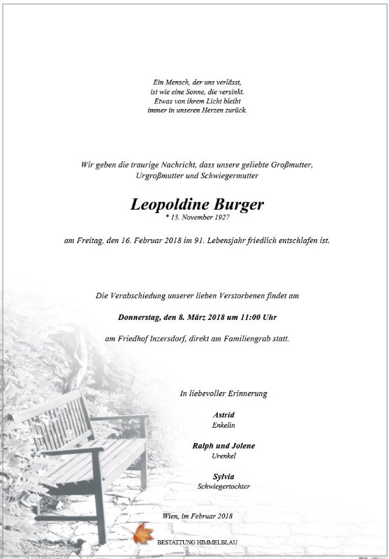 Erinnerungsbild für Leopoldine Burger