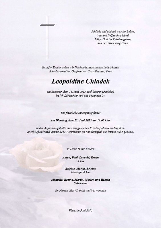 Erinnerungsbild für Leopoldine Chladek