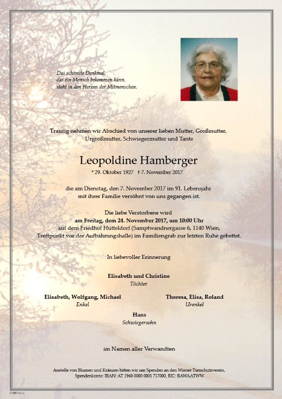 Erinnerungsbild für Leopoldine Hamberger