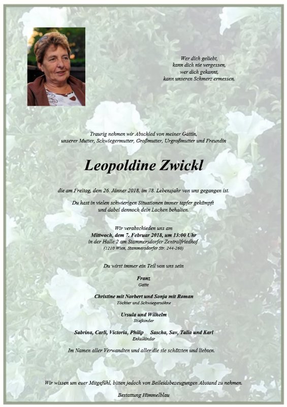 Erinnerungsbild für Leopoldine Zwickl