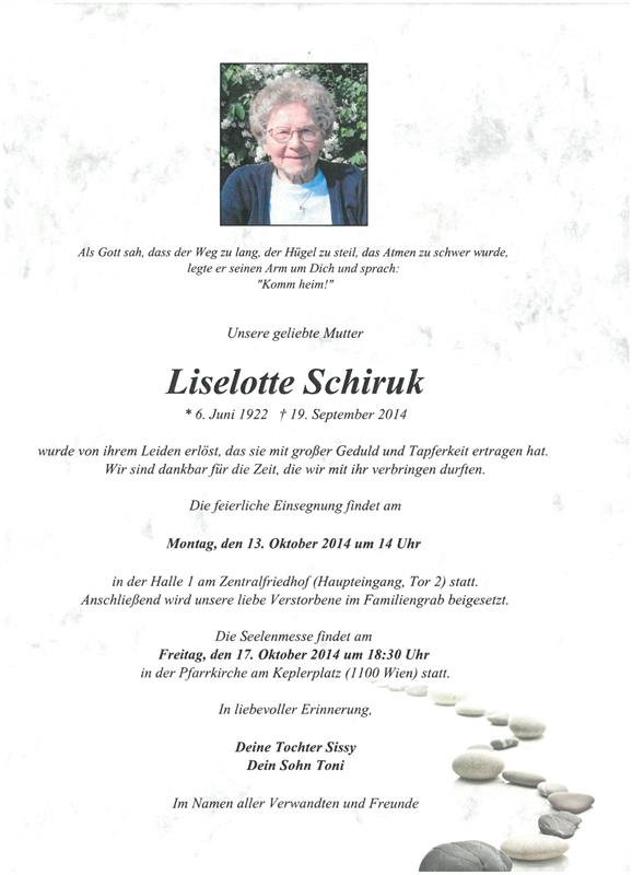 Erinnerungsbild für Liselotte Schiruk