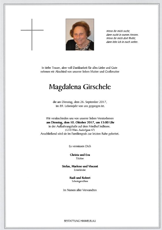 Erinnerungsbild für Magdalena Girschele