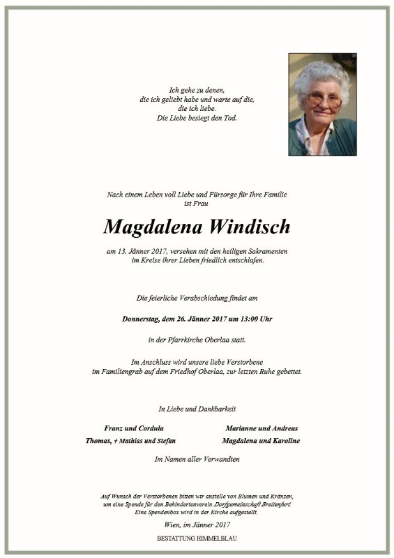 Erinnerungsbild für Magdalena Windisch