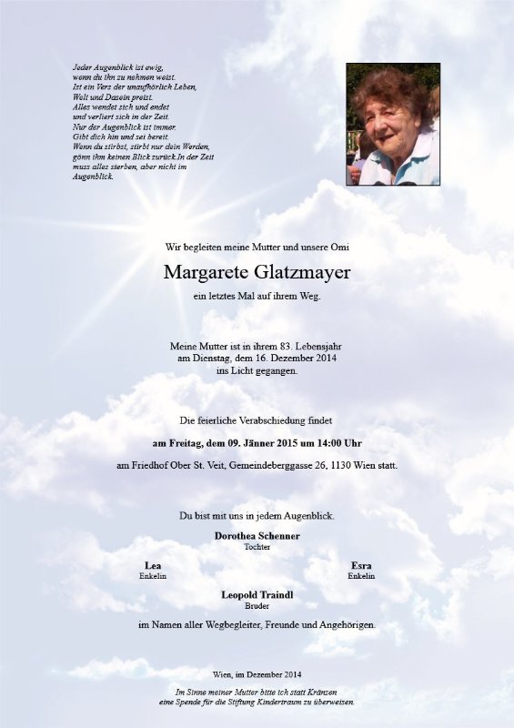 Erinnerungsbild für Margarete Glatzmayer