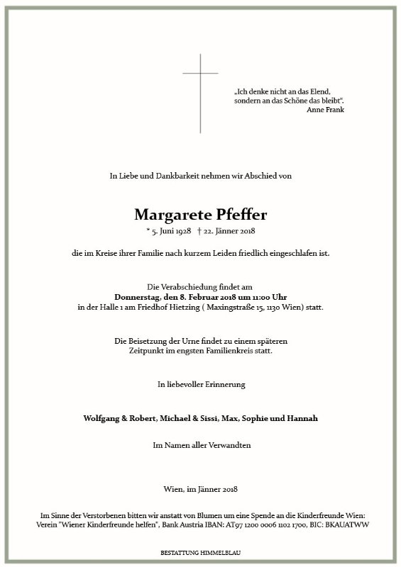 Erinnerungsbild für Margarete Pfeffer